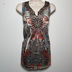 VTG Y2K Dressbarn Women Tunic Top Indie Goblincore Gremlincore Paisely Embroider